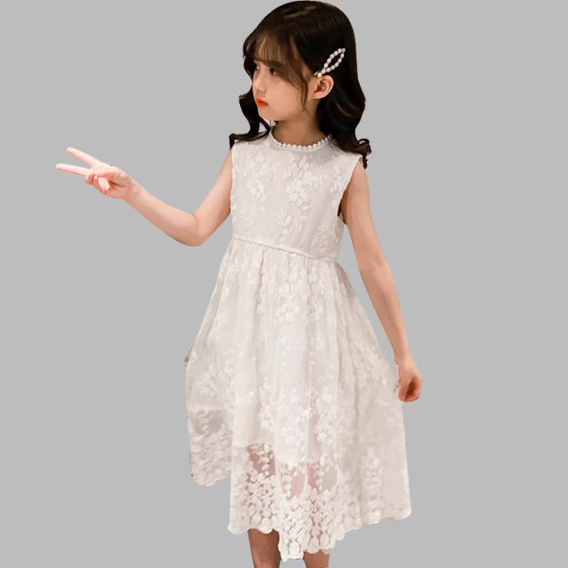 

Summer Dresses For Girls Lace Party Girl Dress O Neck Dress For Kids Solid Color Sleeveless Childrens Clothing 6 8 10 12 14, As picture