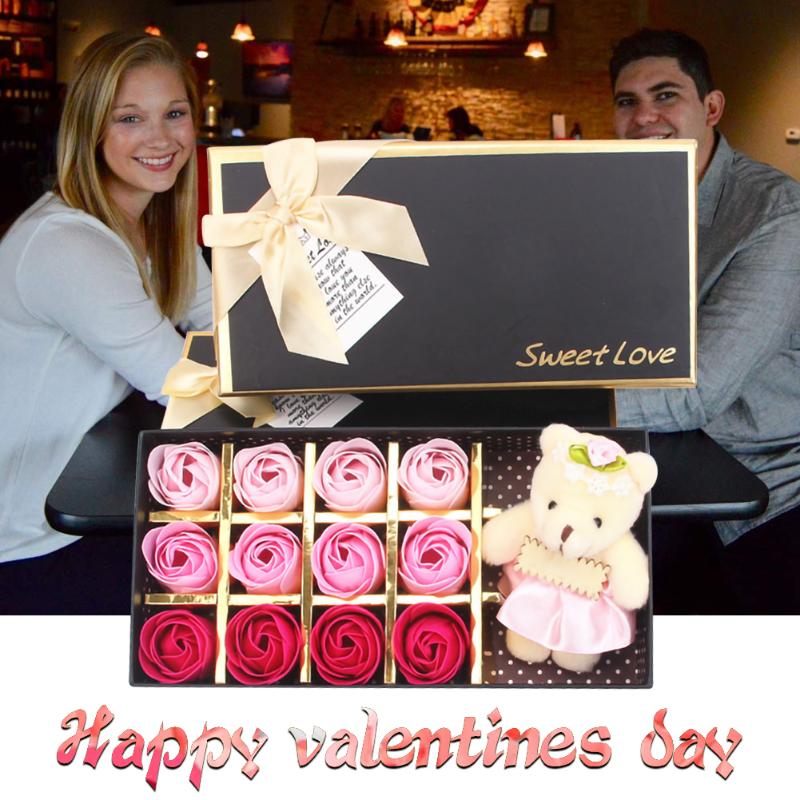 

12 PCS Romantic Rose Soap Flower Gift Plush Animal Teddy Bear Doll Artificial Suitable for Household and Wedding Decoration, Blue