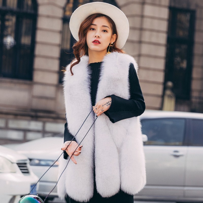 

High Quality Luxury Womens Fur Vest 2020 New Fashion Solid Fur Sleeveless Vest Streetwear Slim Fit Long Outerwear S-XL