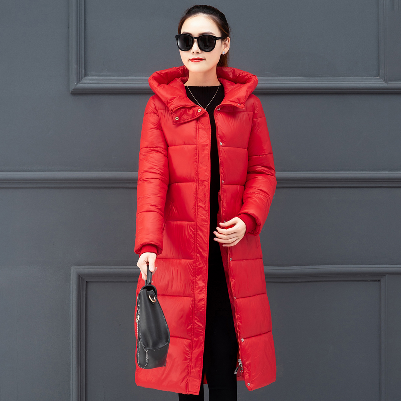 

plus size x-long jacket women 2020 winter solid mujer parkas hooded stand collar slim thicken office ladies cotton kurtka damska, Black