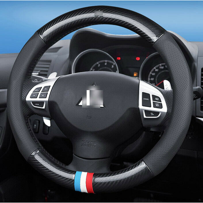 For Mitsubishi Steering Wheel Cover anti slip Carbon Fiber Leather Size 15 inch-image-454735373