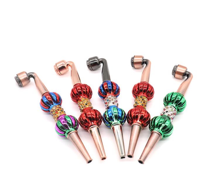 

Wholesale of new pumpkin shaped mixed-color beads with drill metal pipe 160mm portable cigarette holder