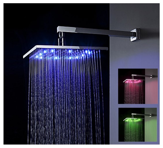 

No need battery Colorful LED Shower Head Sprinkler Copper Made Square bateroom led lighting faucet wall/ceiling easy install