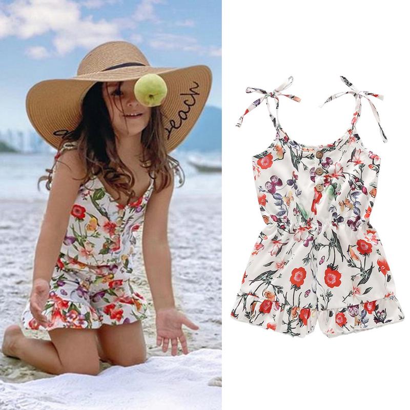 

Floral Children's Overalls For Girls 2020 Summer Print Girl's Jumpsuit Sleeveless Toddler Girl Clothing Kids Beach Wear D30, White