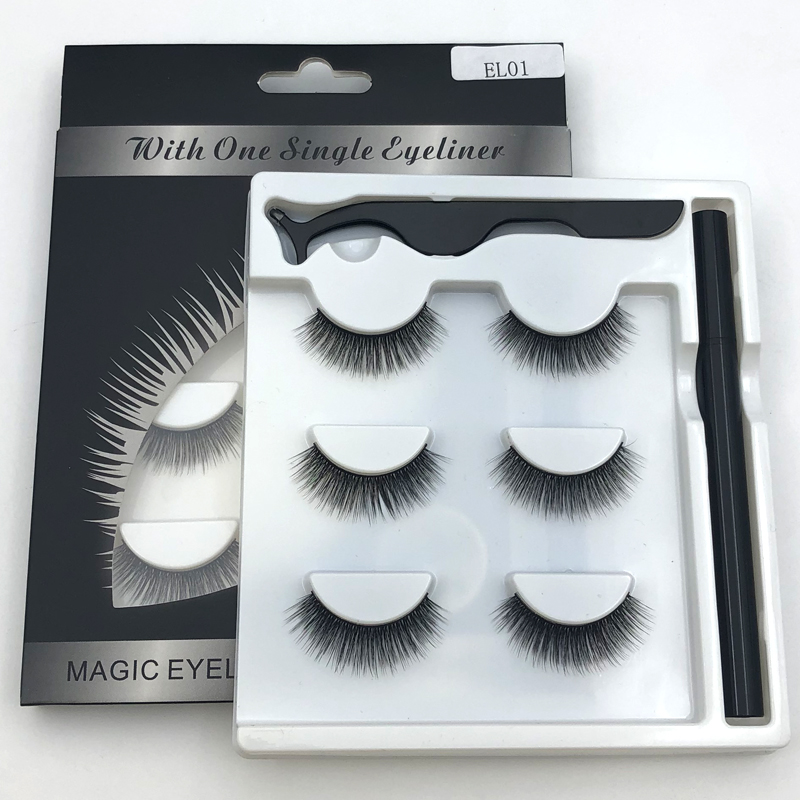 

Rainsin 3 Pairs/set 3D Magnetic Fake Eyelashes Extension Reusable Magnets False Eyelashes with Magnetic Liquid Eyeliner tweezer