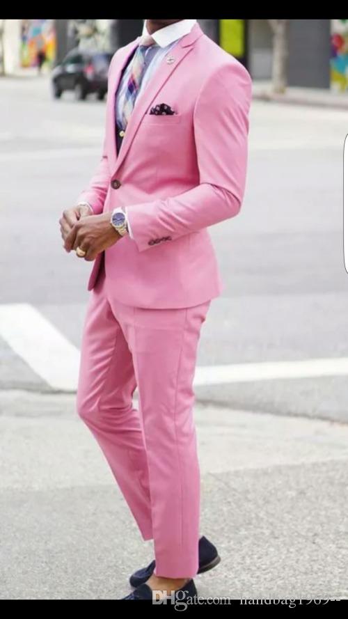 

High Quality One Button Pink Groom Tuxedos Groomsmen Peak Lapel Best Man Blazer Mens Wedding Suits (Jacket+Pants+Tie) D:45, Same as image