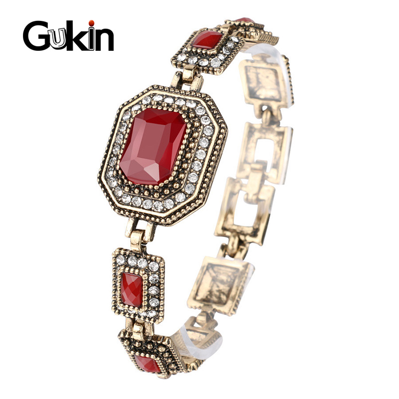 

Gukin Bracelet Red Crystal Bracelet Fashion Gold Color Accessories Vintage Jewelry Women's Bracelets 2020 New