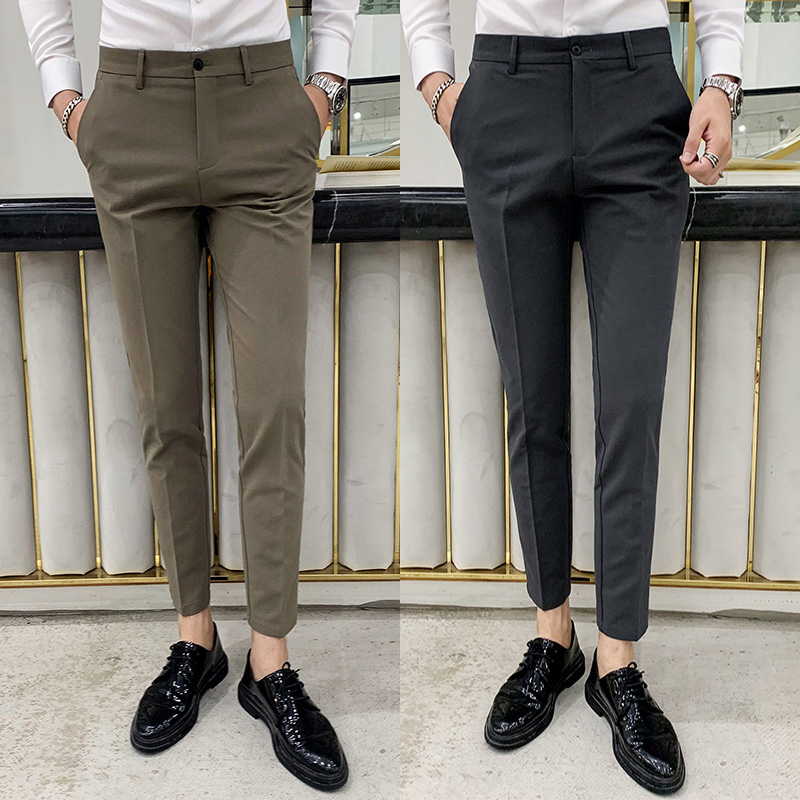 

2020 Brand clothing male slim spring Business men formal suit pants wedding bridegroom trousers High quality leisure trousers, Khaki