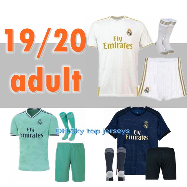 

new adult kit 19 20 real madrid SOCCER jerseys 2019 2020 hazard camiseta de futbol BENZEMA bale MARIANO third home away men football shirt, White