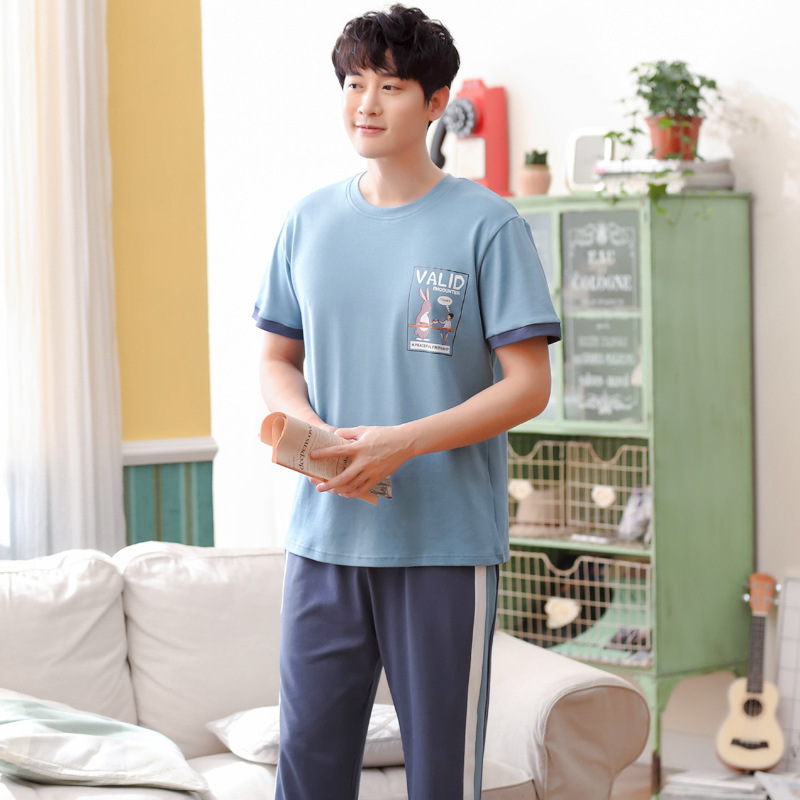 

Men short sleeve trousers pure cotton summer casual home knitted casual thin two piece men pajama sets pajama set pajamas, Grey