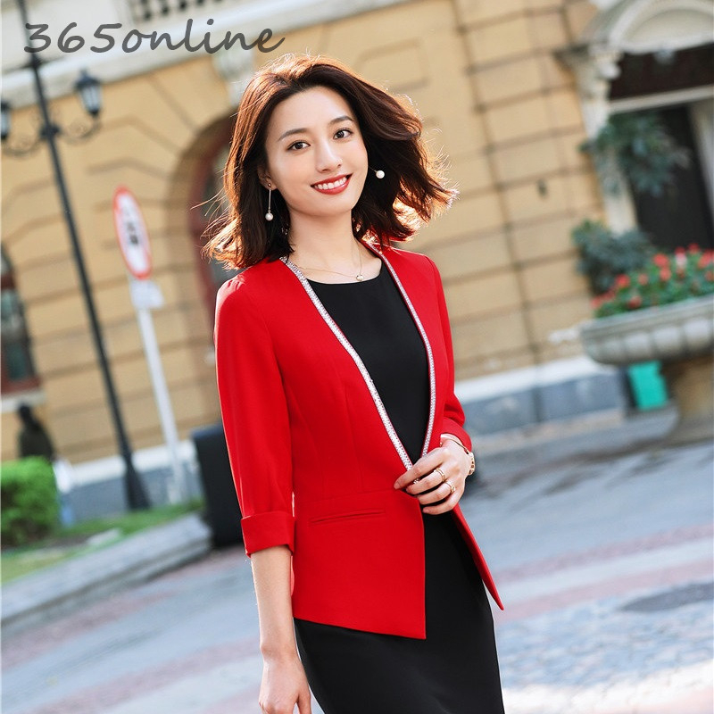 

2020 Fashion Styles Half Sleeve Formal Uniform Designs Women Business Suits Styles Professional Work Wear Blazers Set, Black pants