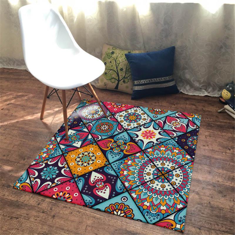 

Ethnic Colorful Boho Carpet European Floral Square Floor Mat Dining Room Decoration Small Area Rug For Coffee Table