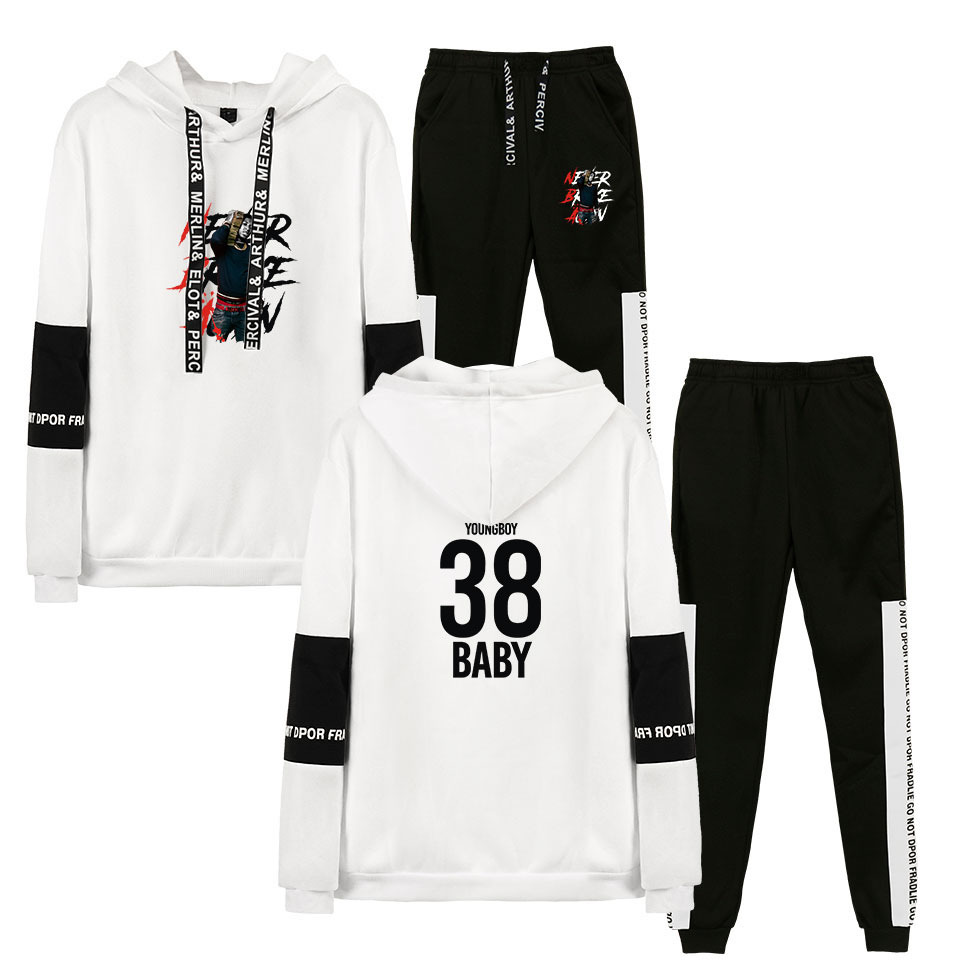 

YoungBoy Never Broke Again Men's Tracksuit Set Autumn Winter Hooded Casual Sportswear Men 2 Piece Sweatshirt + Sweatpants Sets, 001