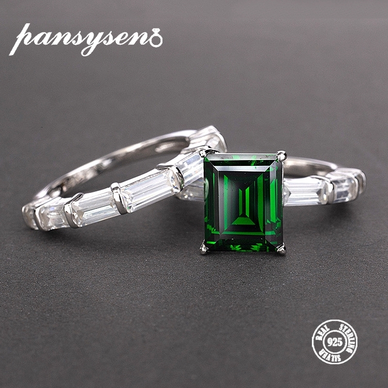 

PANSYSEN Real 925 Sterling Silver Rings For Women 100% Natural Emerald Gemstone Fine Jewelry Wedding Engagement Ring 2019 Newly CJ191205