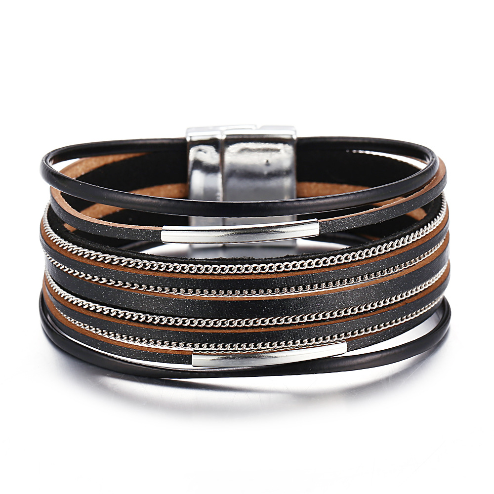 F with Alloy Magnetic Clasp Handmade Jewelry for Women,Girl,Lady Gift Multi-Layer Leather Bracelet with Pearl Beaded Feather Jewelry Bohemian Bangles Braided Wrap Cuff Bangle