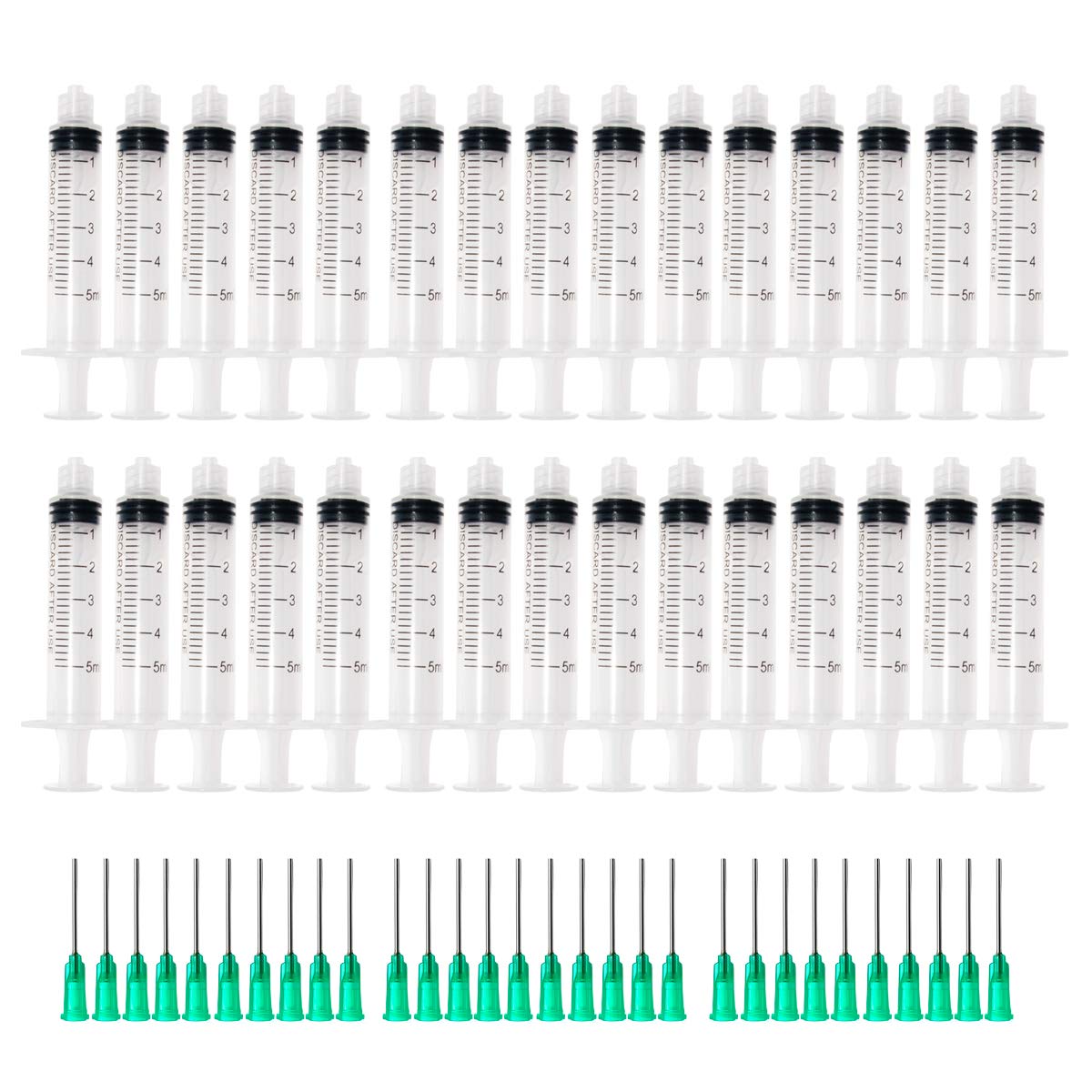 

Plastic Syringe 5ml with 1inch 14/18G Blunt Tip Needles for Scientific Lab and Dispensing Multiple Uses Measuring Syringe Tools(Pack of 30)