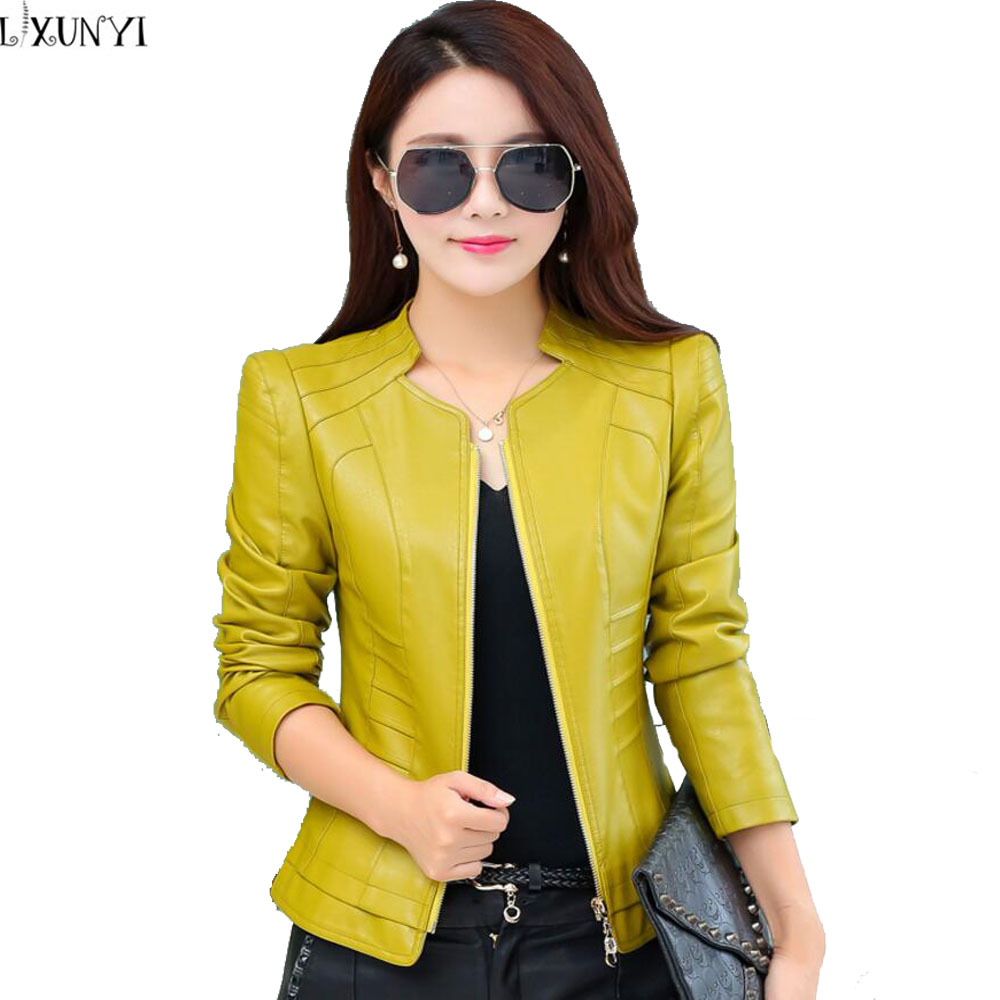 

ladies leather jacket chaquetas cuero mujer 2019 Short Slim Motorcycle jacket leather Woman Autumn Womens Outerwear Big Size 5XL, Black