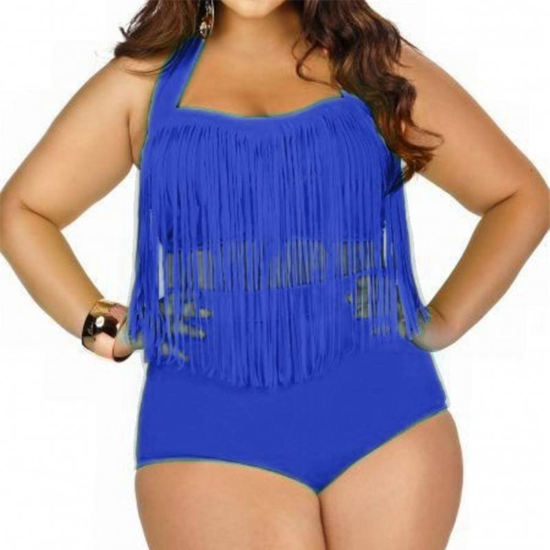 

Hot Luxury Plus Size Neon Bikini Set Women Ladies Retro Padded Push Up Tassel High Waist Swimsuit mama Swimwear Bathing Suit