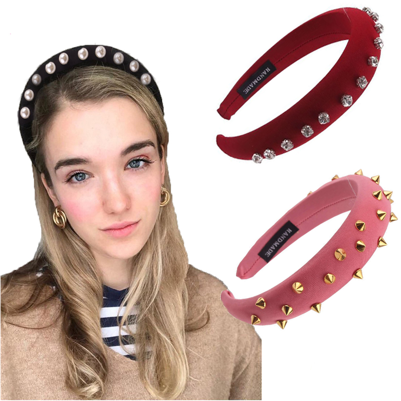 

Women Thick Sponge Pearl Headband Special Design Pearl Stone Hairbands Handmade Women Crown Sponge Thick Head Hoop for Girls
