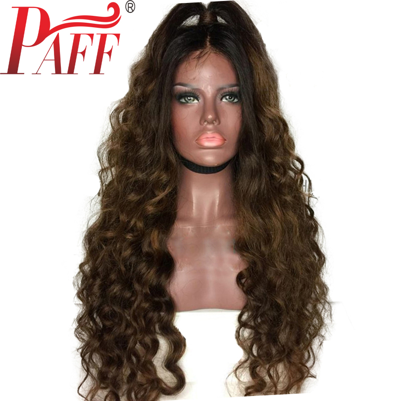 

PAFF Ombre Full Lace Human Hair Wigs Loose Wave Peruvian Remy Hair Wig Two Tone Dark Brown Color with Baby Hair, Medium brown