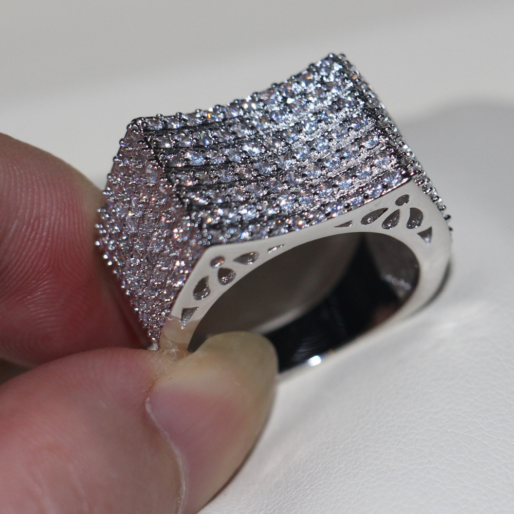 

Vecalon Handmade 158pcs Topaz Simulated diamond Cz Female Wedding Band 10KT White Gold Filled Engagement Ring for Women Sz 5-11