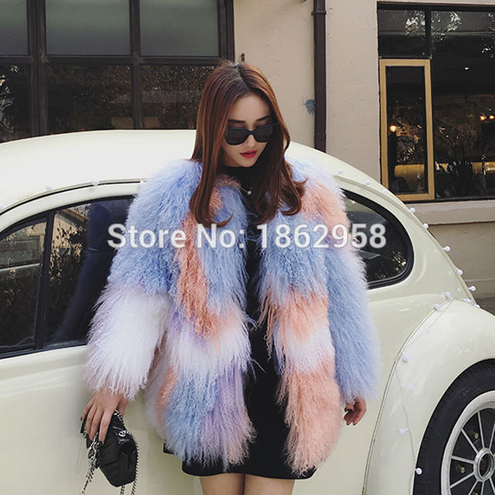 

AU545 New Arrival 2019 Colorful Women Winter Overcoats Multi Color European Lady Real Fur Coat, As photo