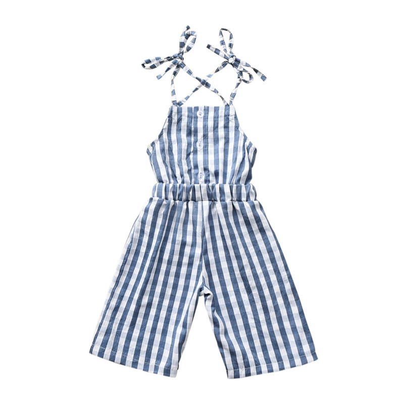 

2020 New Toddler Infant Kids Baby Girl Plaid Sleeveless Romper Trousers Jumpsuit Outfit Summer Overall, Blue