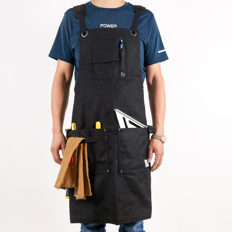 

WEEYI Black Waxed Canvas Wood Worker Carpenter Apron Lady Men Gardener Tattoo Work Wear Apron With Tool Pockets Water Resistance
