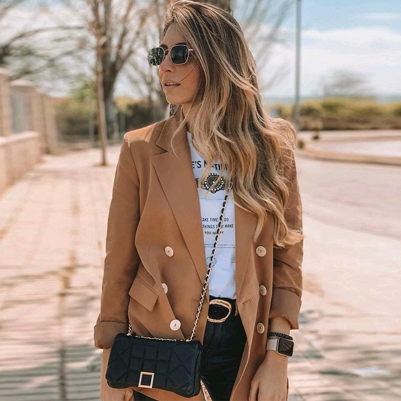 

Fashion Pocket suit jacket coats Women Blazer 2019 Autumn casual Office Lady High Street Outwear Female V Neck Blazer coat, Khaki