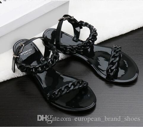 

New Fashion Women Curb Chain Sandals Beach Flip Flops Slingback Buckle Shoes Candy Color Woman Flats Open toe Sandals