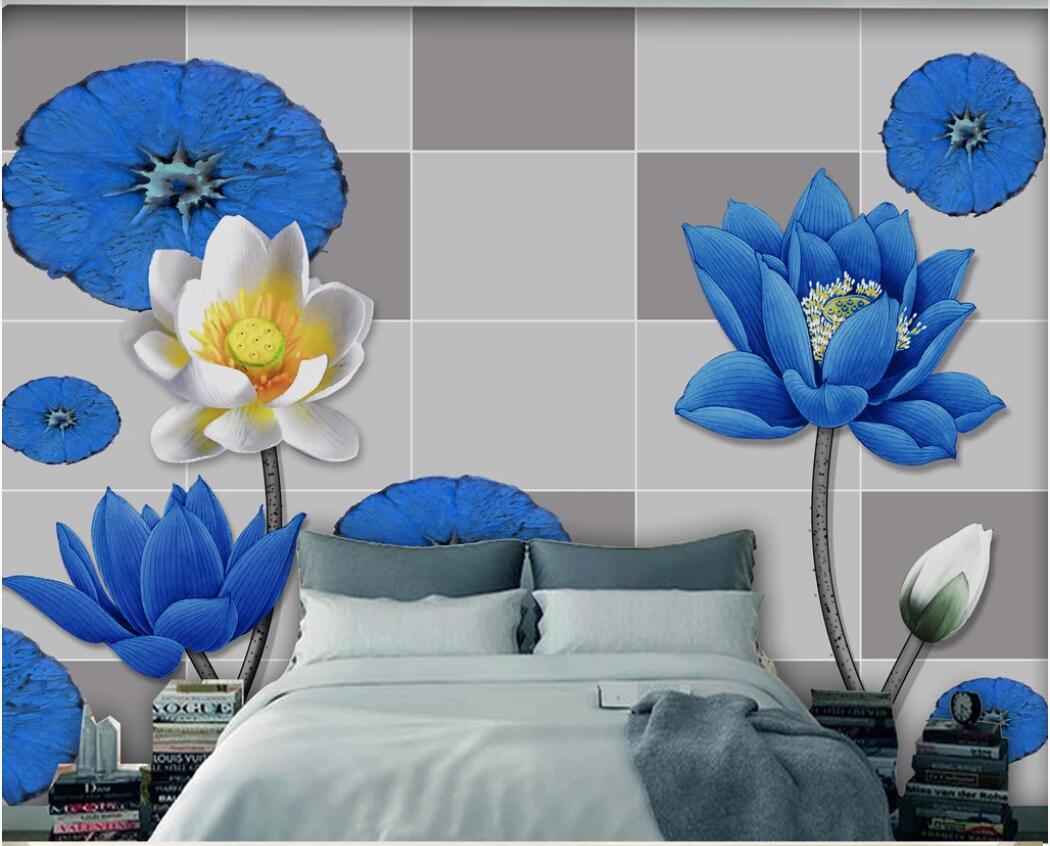 

3d wallpaper custom photo murals Blue lotus background wall decoration painting decor wall art pictures, Non-woven fabric