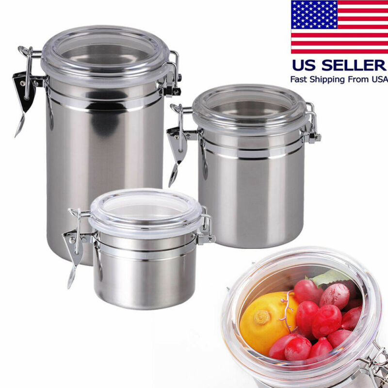 

Stainless Steel Airtight Sealed Canister Storage Jars Coffee Flour Sugar Container Jars