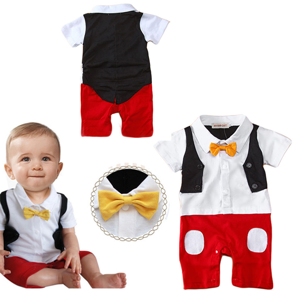 Hot Newborn 3 6 9 12 18 24 Months Infant Baby Boy Cotton Bow Ties Little Gentleman Turn-down Collar Photo Props Rompers Outfits-image-470800553