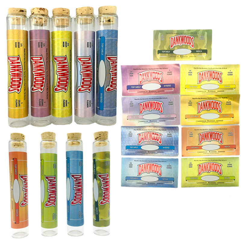 

Empty DANKWOOD Pre roll Joint Glass Tubes Prerolls Plastic Cork Cap 120*20mm Dry Herb Herbal container Packaging Tube with Sticker
