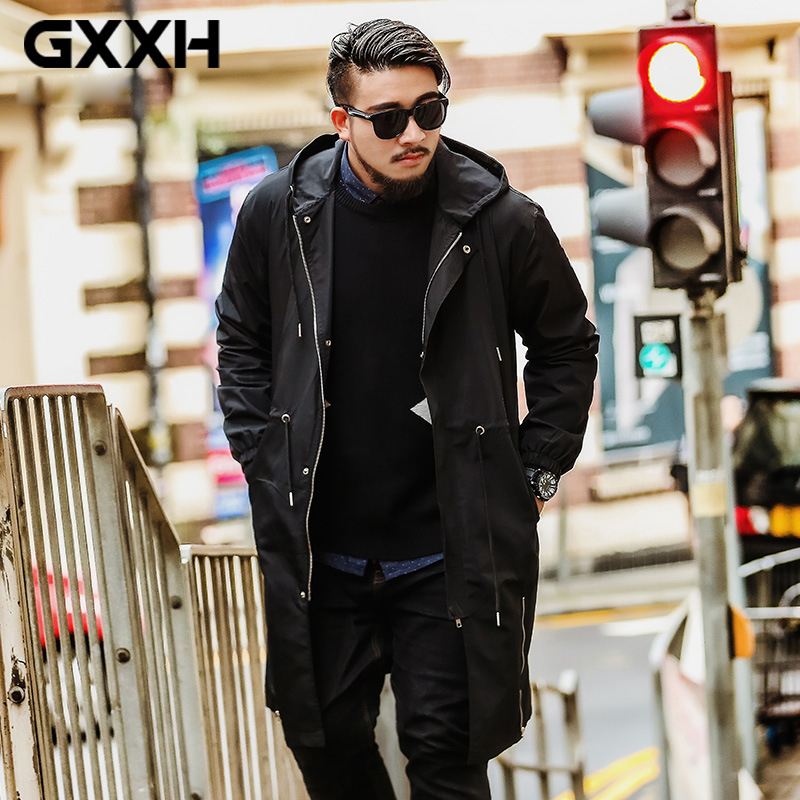 

Large size Men's Park jacket Autumn and Winter Long Windbreaker large size Shirt Hooded coat XXL-5XL 6XL 7XL, Black