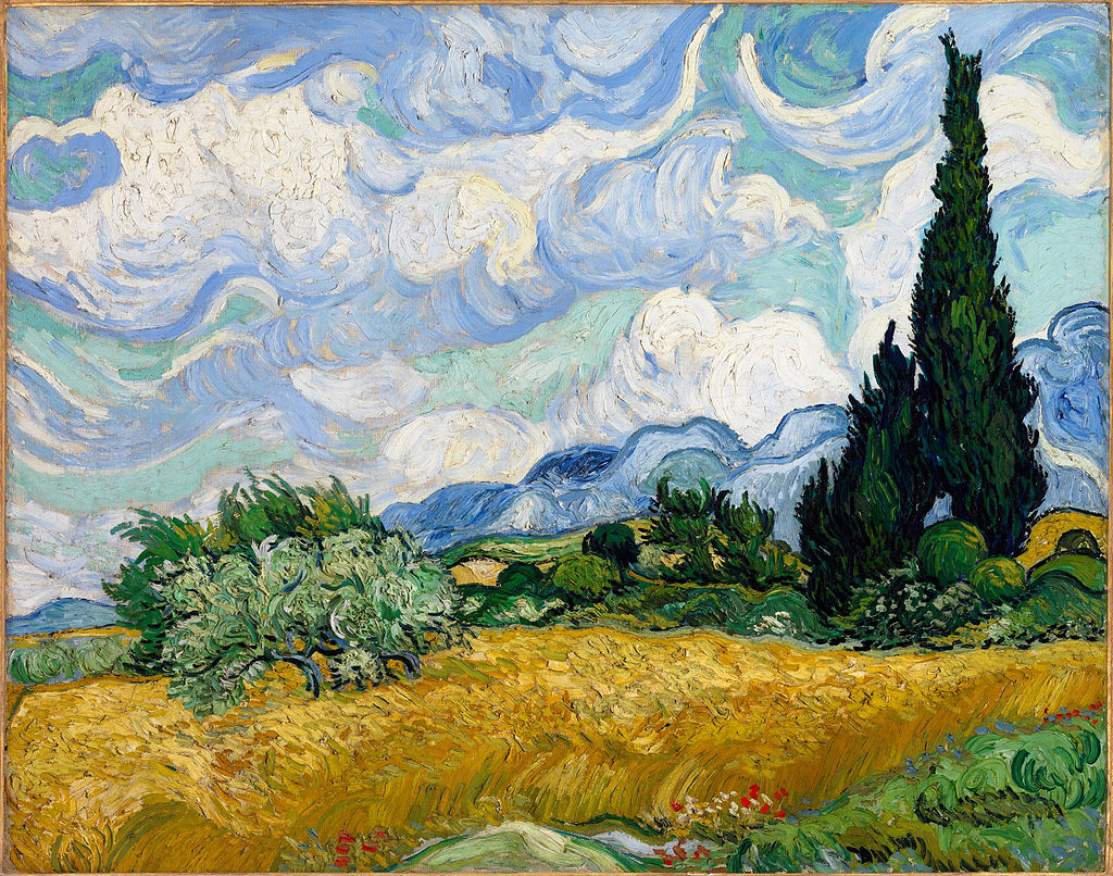 Hand-painted Van Gogh Landscape Oil Painting On Canvas Wheat Field with Cypresses, 1889 Wall Art Pictures for Hotel Dinning Room Home Decor Gifts-image-687252150