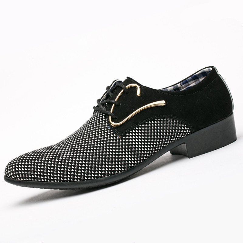 

New Men's Formal shoes Pu Increase Shoes male Pointed Toe Solid Color Lace up fashion Men leather shoes Size 38-48