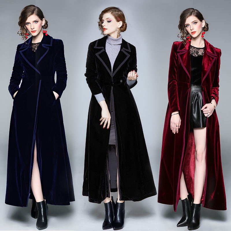 

Mozuleva New 2020 Winter Designer Women Vintage Notched Collar Wrap Black Velvet Maxi Coat Thick Warm Long Trench Coat Outwear