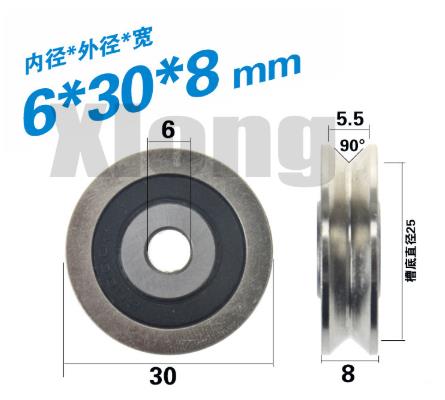 

2pcs 6*30*8mm v-groove groove all steel pulley z6 guide track wire straight angle steel tv0630 bearing pulley