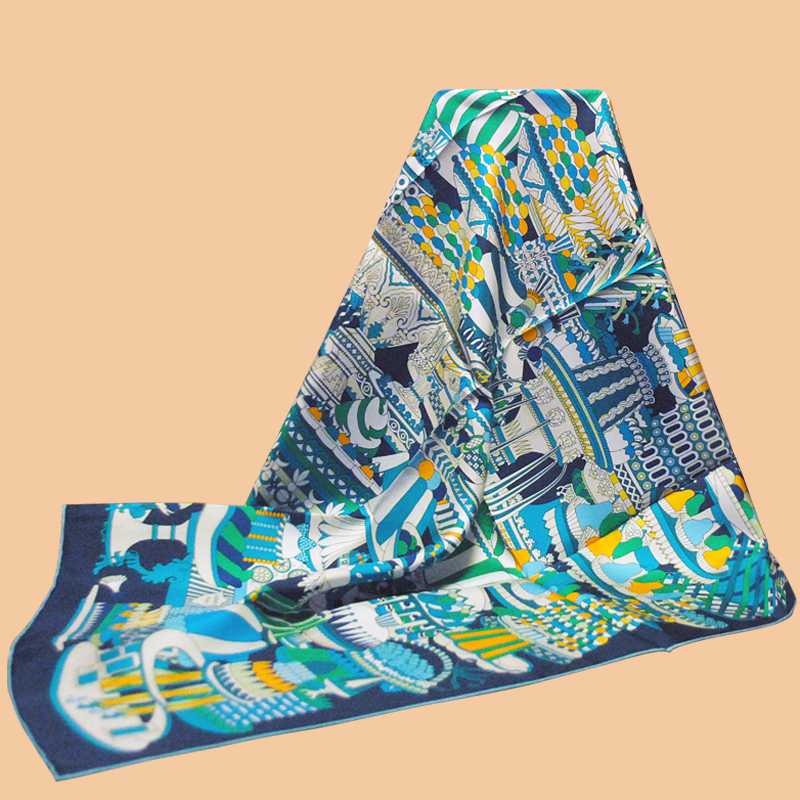 

HuaJun 2 Store|| Winter accessories set up La Patisserie Francaise 90 silk square scarf Twill inkjet scarf Handmade curling