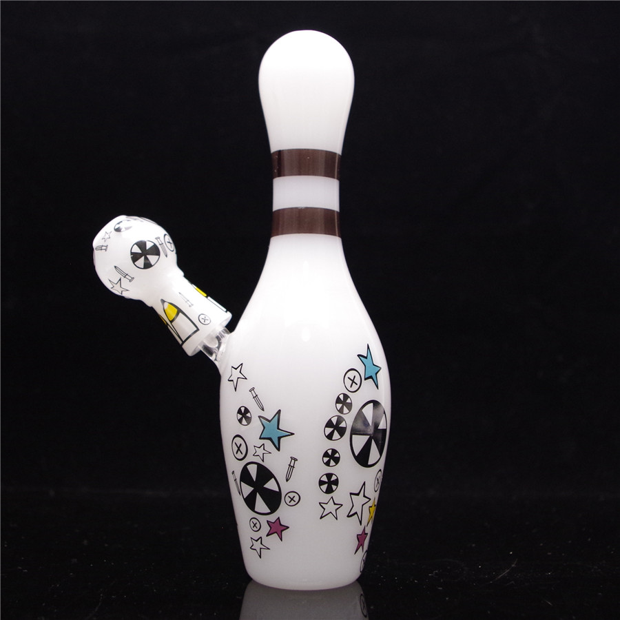 

8in Height Bowling Glass Bong with White pattern bowl & Glass needle Glass Smoking Pipes Hookahs Global delivery