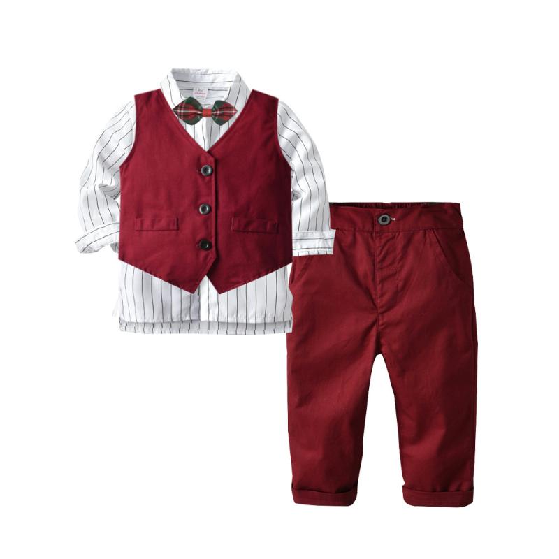

Christmas Baby Boy clothes Striped shirts with waistcoat with pants Autumn Boy fashion gentleman baby sets children casual sets, As picture