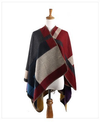 

2018 New Women Poncho B Cashmere Wool Scarf Embroidery personalized Poncho Cape Block Check Blanket Poncho S18101904