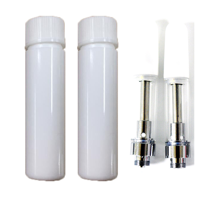 

0.8ml Vape Cartridges Packaging White Ceramic Tip Childproof Bottles Vaporizer Glass Tank Thick Oil Empty Vape Pen Atomizers Stickers
