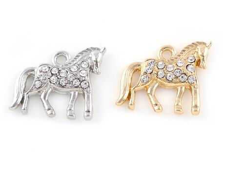 

20PCS/lot 25x20mm (Golden,Silver Color) Rhinestones Horse Pendant DIY Hang Charms Fit For Floating Dangle Locket Jewelrys