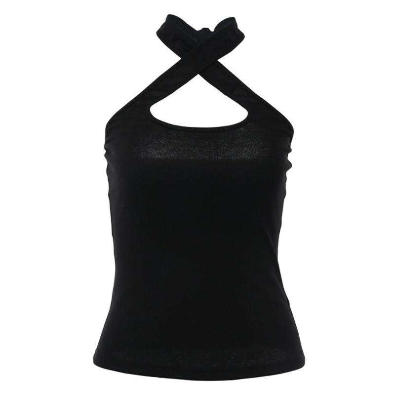 

Rosetic Sexy Halter Tank Top Women Backless Black Nightclub Gothic Tops Fitness Streetwear Gray Casual Camisole Summer 2020