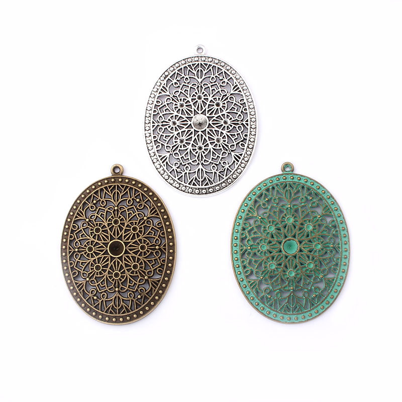 

2pc Patina Verdigris Antique Silver/Bronze Carving pattern Large Oval Charm Pendant For Earring Jewelry Making Findings Material
