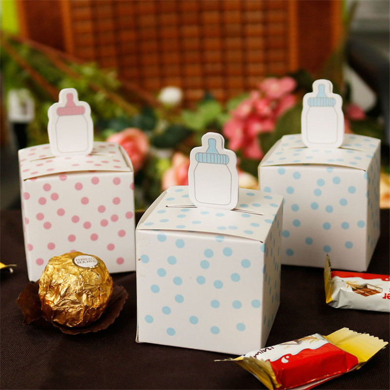 

50pcs Baby Shower Cake Paper Bottle Gift Box Dragee Baptism Candy Box Wedding Party Favors Gift Bags Birthday Wrapping Packaging