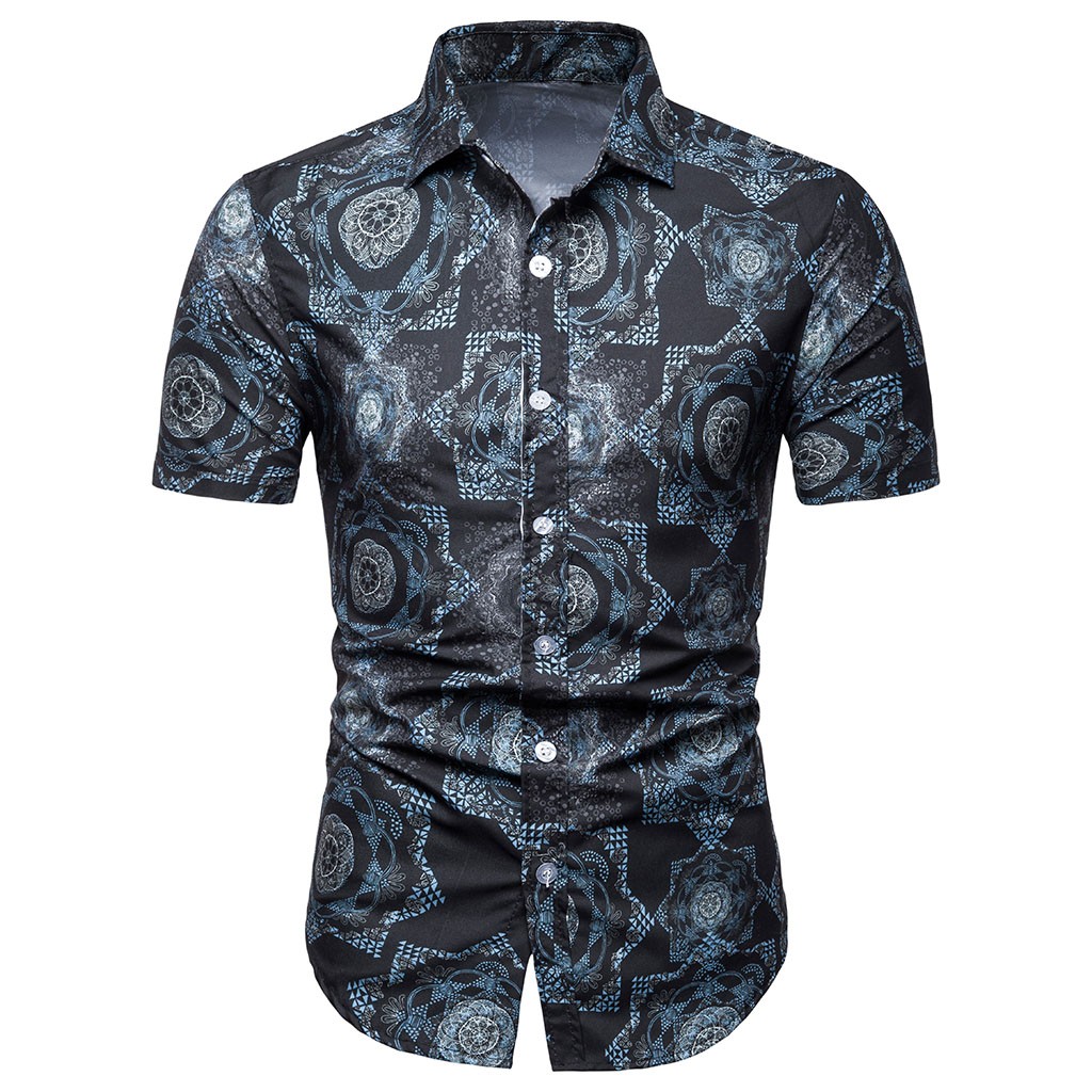 

Floral Printed Short Sleeve Shirts For Men Casual Slim Fit Tops Hawaiian Shirt Camicia Uomo Chemise Homme Manche Court 20, Bu