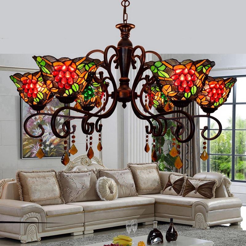 

American pastoral grape lamps European creative living room chandelier multi-head lamp art glass crystal eight head decorative